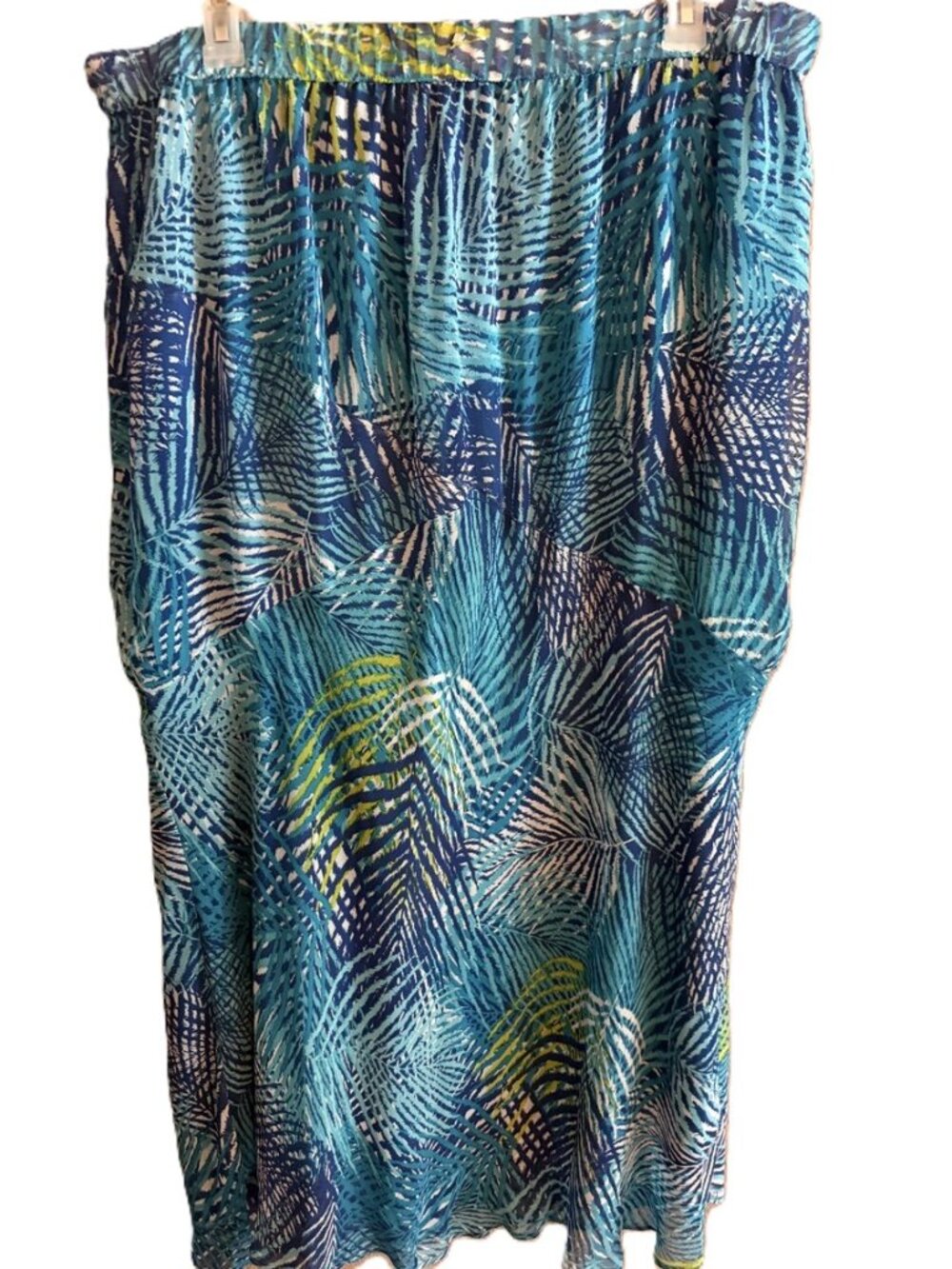Avenue Studio Blue Tropical Chiffon Column Elastic Waist Skirt, Plus Size 22/24
